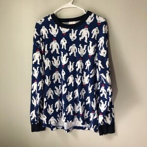 Hanna Andersson mens XL big foot yeti blue long sleeve pajama top organic cotton